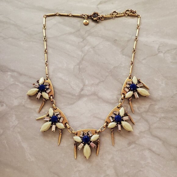 J. Crew Jewelry - 💙 J.Crew Blue Rhinesontes Crystals Beaded Fringe Statement Necklace 💙